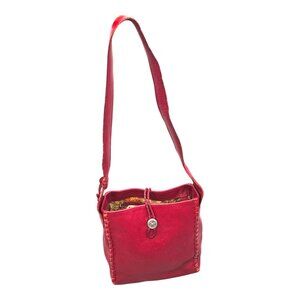 Brighton Dark Red Pebbled Leather Shoulder Handbag Whipstitch Trim Croc Strap